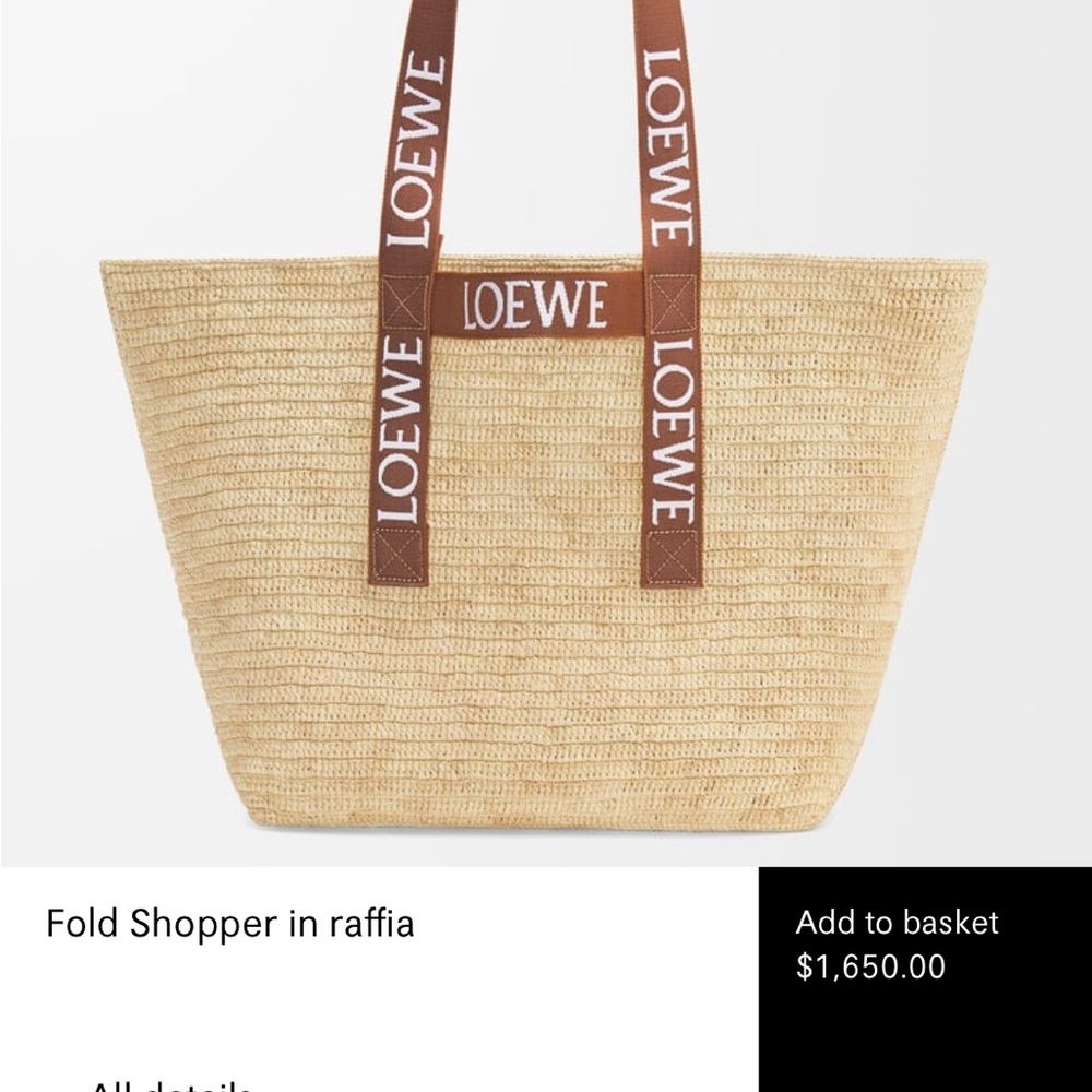 Loewe Raffia Fold Shopper Tote with Brown Straps NEW